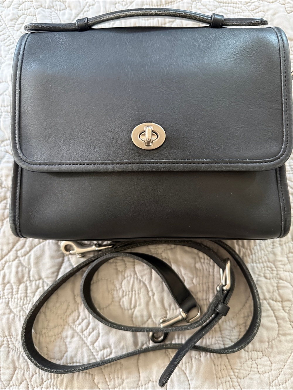 Coach Black Leather Court Turnlock Crossbody Bag